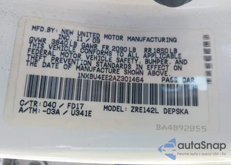 2010 Toyota Corolla S из США, поврежденный, VIN 1NXBU4EE2AZ301464